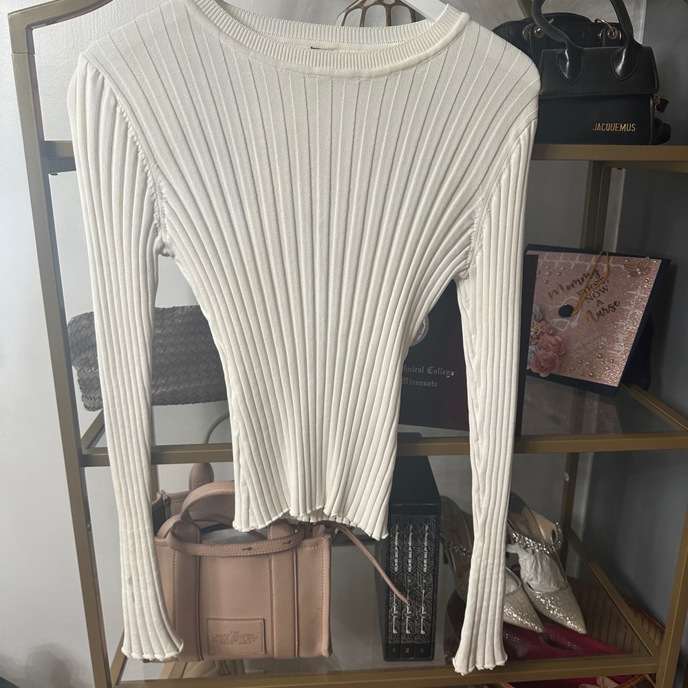 Dissh White Ribbed Long Sleeve Sweater